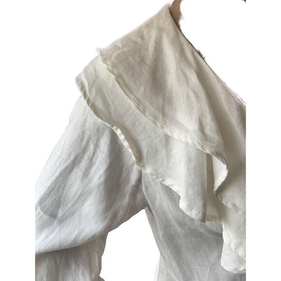 Live A Little Cream Linen Ruffle V-neck Button Front Blouse Size Medium - Picture 5 of 13